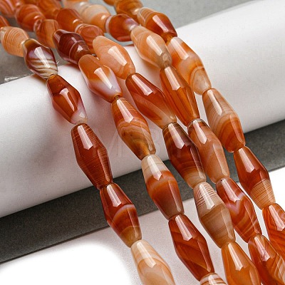 Natural Red Striped Agate/Banded Agate Beads Strands G-A223-A05-01-1