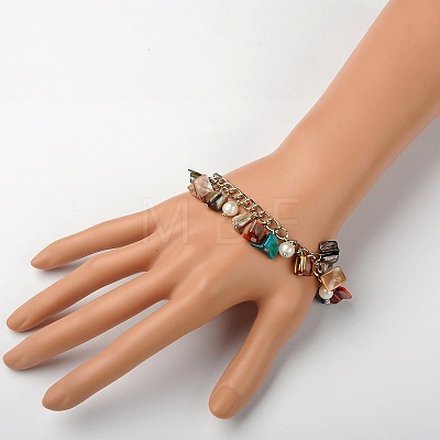 Dyed Shell Beads Charm Bracelets BJEW-JB01399-06-1