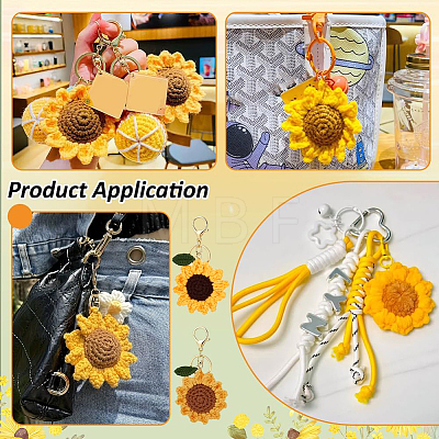 2Pcs 2 Styles Handmade Fibre Woven Sunflower Keychains KEYC-PH01614-1