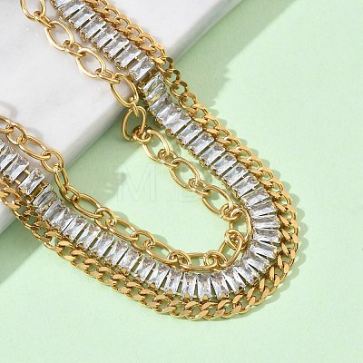 304 Stainless Steel & Glass Double Layers Chain Bracelets for Women BJEW-F540-10G-03-1