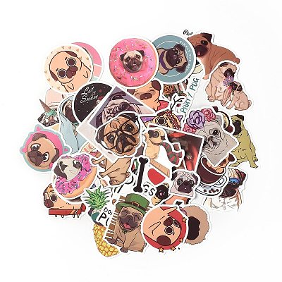 50Pcs 50 Styles Paper Pug Dog Cartoon Stickers Sets STIC-P004-23D-1