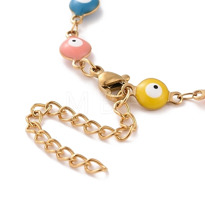 Vacuum Plating 304 Stainless Steel Link Bracelet with Colorful Enamel Evil Eye Chains for Women BJEW-B062-07G-1