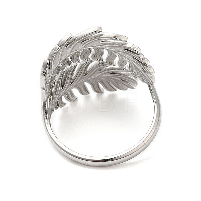 304 Stainless Steel Leaf Open Cuff Ring for Women RJEW-M149-23P-1