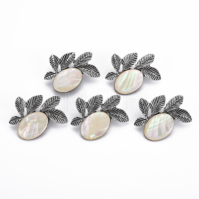 Natural White Shell Oval with Leaf Brooch PALLOY-Q438-001C-RS-1