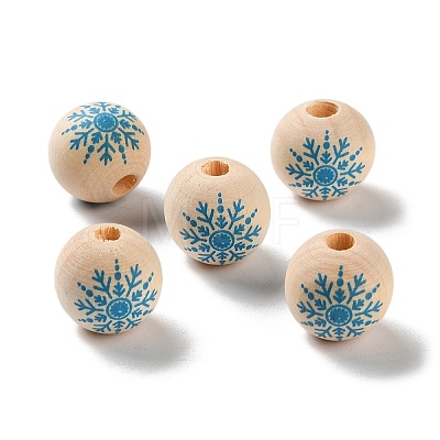 Printed Wood European Beads WOOD-Z002-08G-1