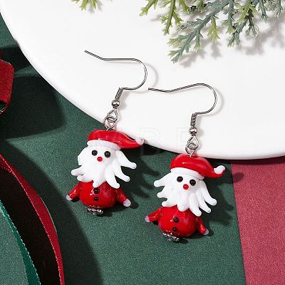 Christmas Theme Glass Dangle Earrings EJEW-TA00475-01-1