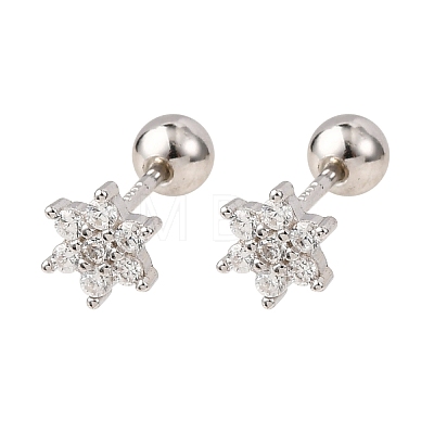 Christmas 925 Sterling Silver Snowflake Stud Earrings EJEW-F397-04P-1