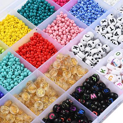 5 Colors Flat Round Acrylic Letter Beads DIY-YW0002-54-1