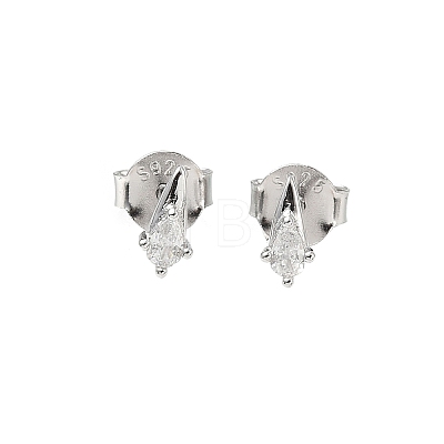 925 Sterling Silver Clear Cubic Zirconia Stud Earrings EJEW-Q032-01F-P-1