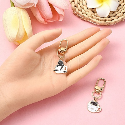 Coffee Cup with Cat Alloy Enamel Pendant Decoration HJEW-YW00025-01-1