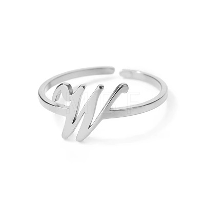 Adjustable 201 Stainless Steel Letter Open Cuff Rings for Women FS-WG61269-49-1
