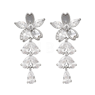 Brass Clear Cubic Zirconia Stud Earrings EJEW-D301-06P-03-1