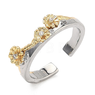 Brass Micro Pave Clear Cubic Zirconia Cuff Rings RJEW-G364-01GP-03-1