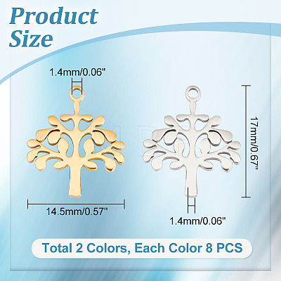 Unicraftale 16Pcs 2 Colors Ion Plating(IP) 304 Stainless Steel Pendants STAS-UN0048-10-1