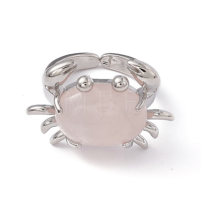 Natural Rose Quartz Crab Open Cuff Ring RJEW-I090-01P-02-1