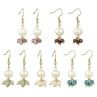 Natural Mixed Stone & Natural Cultured Freshwater Pearl Beads Dangle Earrings EJEW-JE06984-1