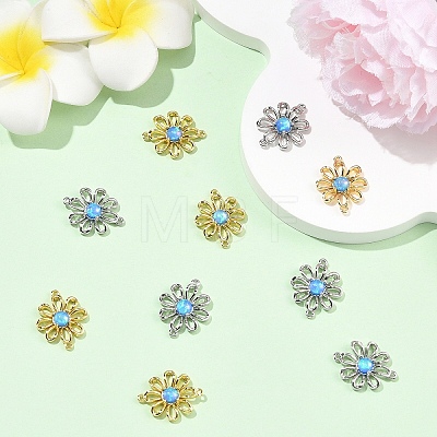 2Pcs 2 Colors Brass with Synthetic Opal Flower Links/Connectors KK-YW0004-45-1
