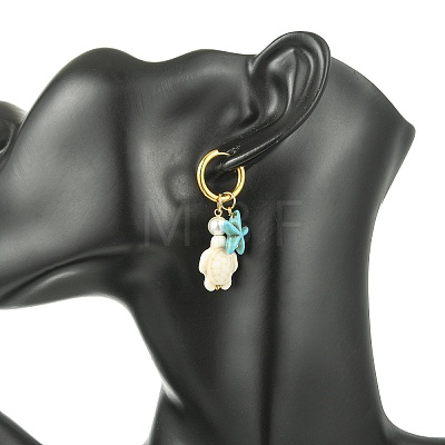 Tortoise & Starfish Synthetic Turquoise Hoop Earrings EJEW-JE07147-02-1
