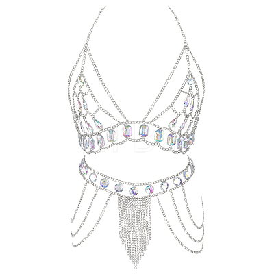1Pc Alloy with Acrylic Chest Chains and 1Pc Skirt Waist Belly Body Chain for Sexy Bikini AJEW-GA0010-47-1
