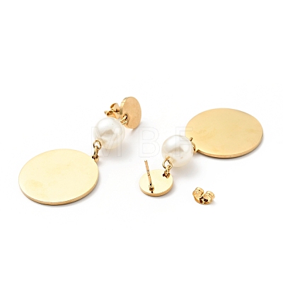 Flat Round with Acrylic Pearl Long Dangle Stud Earrings with 316 Stainless Steel Pins EJEW-F285-18G-1