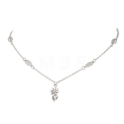 Alloy Flower Pendant Brass Leaf Link Chain Necklaces for Women NJEW-JN05866-1