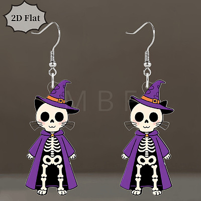 Cat Shape with Skeleton Acrylic Dangle Earrings FS-WG9EDFB-01-1