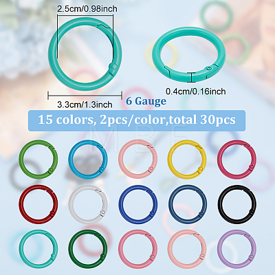 30Pcs 15 Colors Zinc Alloy Spring Gate Rings FIND-FH0005-87B-1