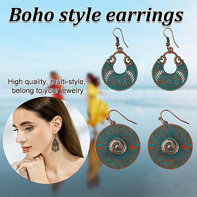 ANATTASOUL 6 Pairs 6 Style Ethnic Style Alloy Dangle Earrings with Iron Pins EJEW-AN0004-48-1