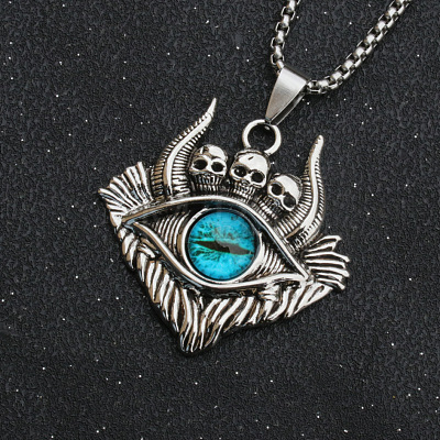 Evil Eye Skull Alloy Pave Glass Pendant 667 Stainless Steel Chain Necklaces for Men FS-WG7A50C-01-1