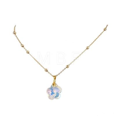 Clear AB Glass Faceted Pendant Brass Round Ball Cable Chain Necklaces for Women NJEW-JN05640-01-1