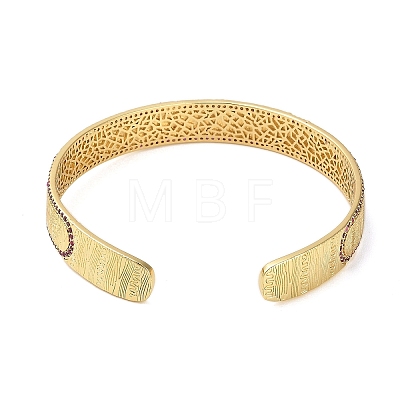 Brass Pave Camellia Cubic Zirconia Open Cuff Bangles for Women BJEW-M312-01D-G-1