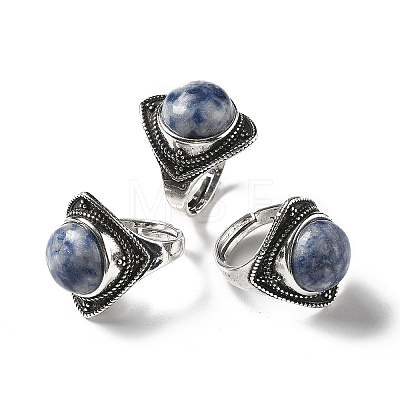 Natural Blue Spot Jasper Adjustable Rings G-P560-03AS-18-1