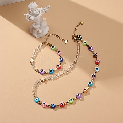 Natural Quartz Crystal & Resin Evil Eye Beaded Bracelet and Necklace SJEW-JS01253-1