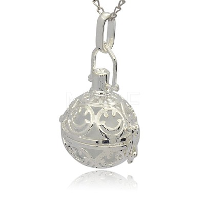 Silver Color Plated Brass Hollow Round Cage Pendants KK-J216-12S-1