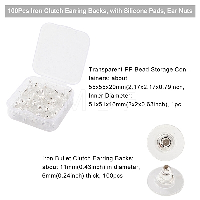 100Pcs Iron Clutch Earring Backs FIND-YW0004-11-1
