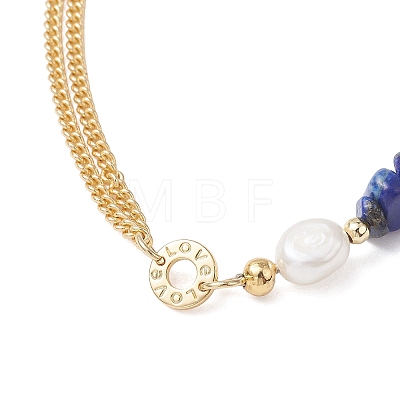 Natural Lapis Lazuli Chip Beads Link Bracelets BJEW-JB12884-02-1