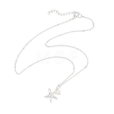 Ocean 304 Stainless Steel Starfish & Natural Pearl Pendant Necklaces for Women NJEW-JN06090-1