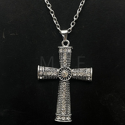Platinum Alloy Rhinestone Cross Pendant Necklaces NX3454-4-1