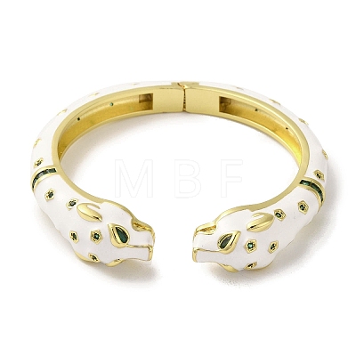 Brass Pave Green Cubic Zirconia Leopard Open Cuff Bangle for Women BJEW-K246-01G-1