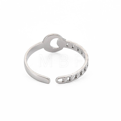 304 Stainless Steel Moon Open Cuff Ring for Women RJEW-S405-235P-1