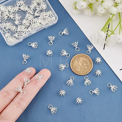 80Pcs Flower Rack Plating Brass Filigree Bead Cap Pendant Bails KK-FH0003-48-1