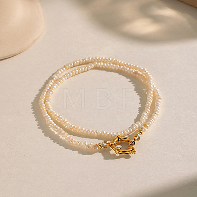 Vintage Natural Freshwater Pearl Rice Beaded Necklaces with 304 Stainless Steel Spring Ring Clasps for Women AQ9870-1