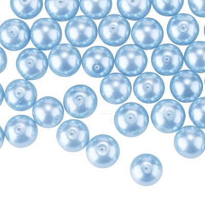 10mm About 100Pcs Glass Pearl Beads Light Blue Tiny Satin Luster Loose Round Beads in One Box for Jewelry Making HY-PH0001-10mm-006-1