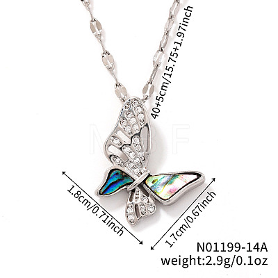 Hollow Out Brass Clear Cubic Zirconia Butterfly Pendant Necklaces QX3520-2-1