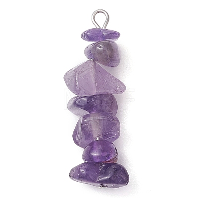 Gradient Color Natural Amethyst & Natural Blue Lace Agate Chip Beaded Pendants PALLOY-JF02791-03-1