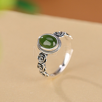 Oval Natural Jade Finger Rings WG8AEAC-01-1