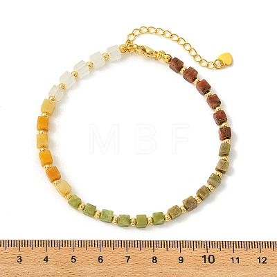 Natural Unakite & Quartz Crystal & Chinese Southern Jade & Yellow Aventurine & Sesame Jasper & Brass Beaded Anklets AJEW-AN00879-1