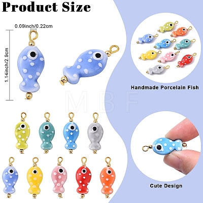 10Pcs Hand Painted Polka Dot Fish Porcelain Pendants PALLOY-YW00115-01-1