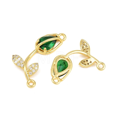 Rack Plating Brass Micro Pave Clear Cubic Zirconia Flower Connertor Charms KK-Z043-03H-1