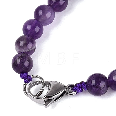 Natural Amethyst Round & Cone Beaded Necklaces NJEW-N064-03G-1